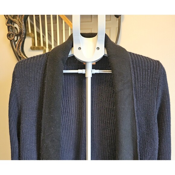 Tory Burch Long Cardigan Women's L Navy Wool Blend Open Front Sweater Coatigan - Picture 8 of 8
